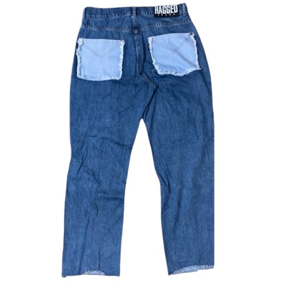 Ragged Women’s SZ 10 Blue Button Fly Patchwork High Rise Wide Leg Denim Distress - Picture 3 of 9
